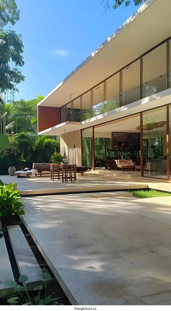 Modern Glass House with Terrace and Patio