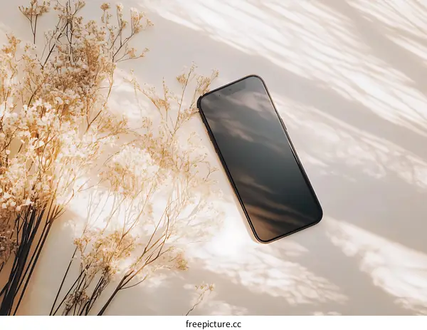 Minimalist Phone Mockup with Dried Flowers