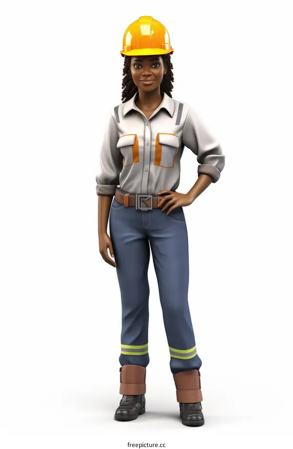 Black woman wearing hard hat and safety gear