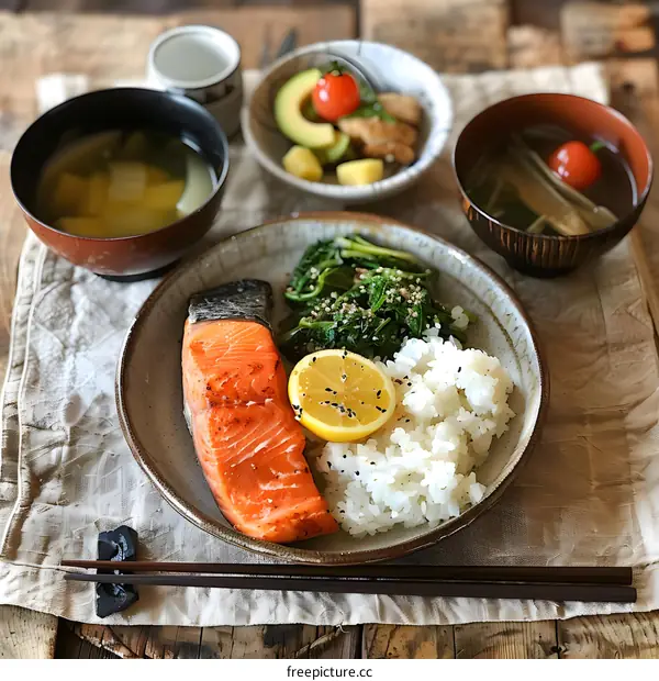 Japanese Salmon Rice Bowl with Greens