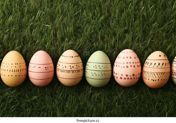 Decorated Easter Eggs on Grass