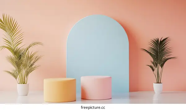 Minimalist Abstract Background with Pastel Colors and Palm Trees