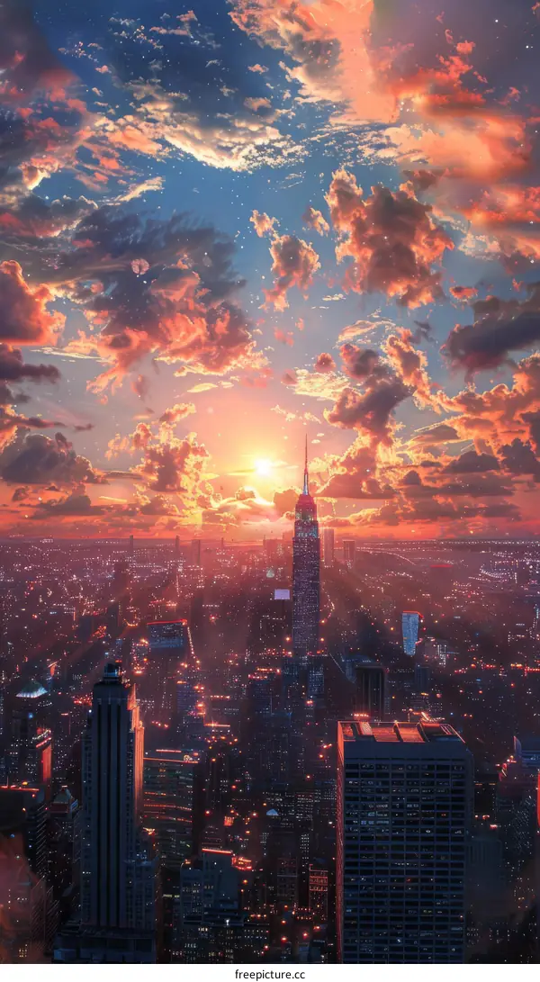 Stunning Sunset Over New York City Skyline