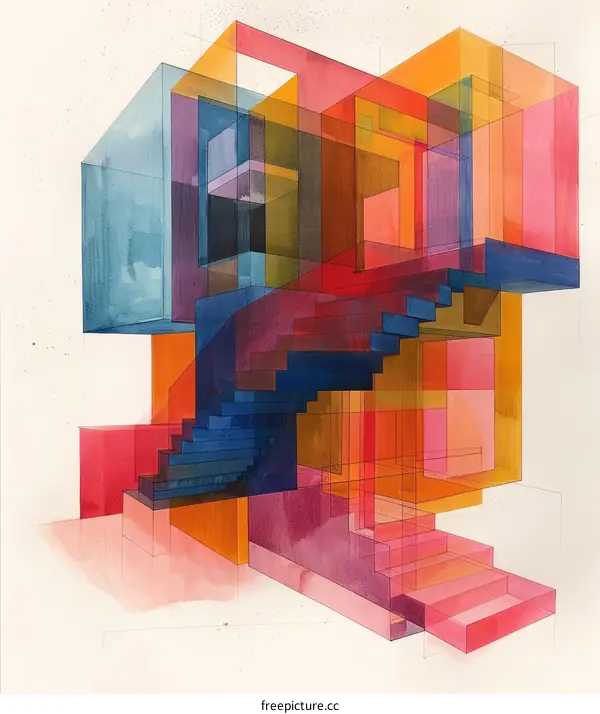 Abstract Watercolor Geometric Structure