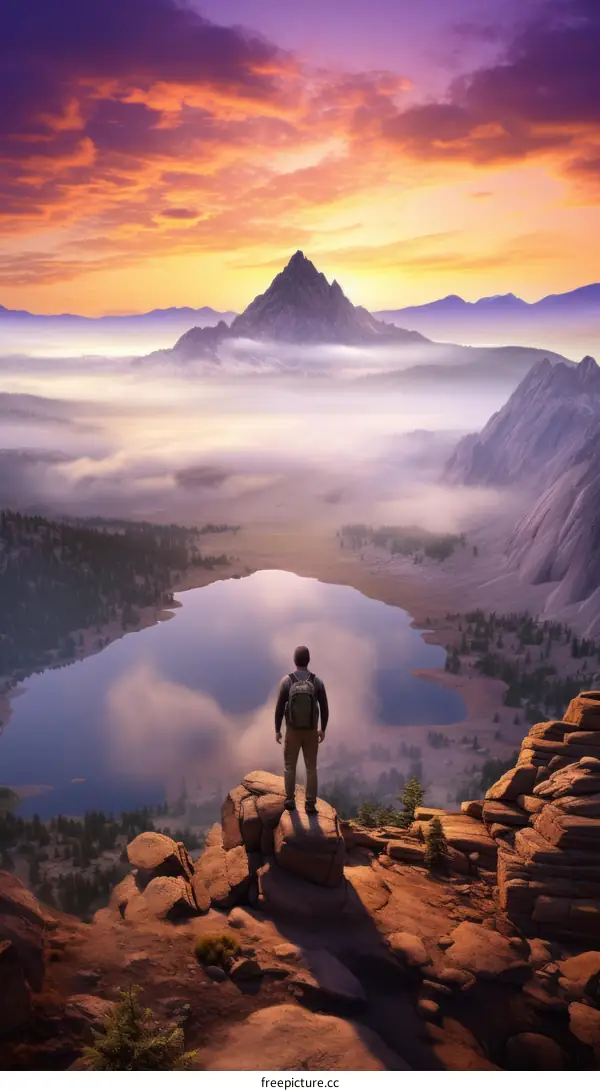 Solitude on a Clifftop Overlooking a Mountain Lake