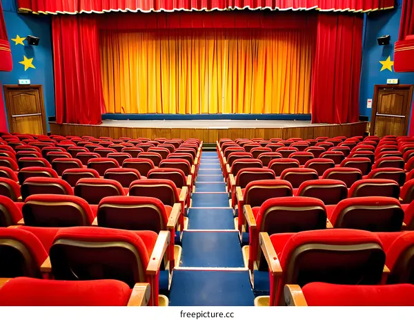 Empty Theater Seats Facing the Stage