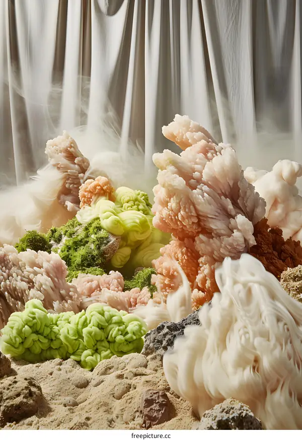 Abstract Smoke and Stone Formations on Sand