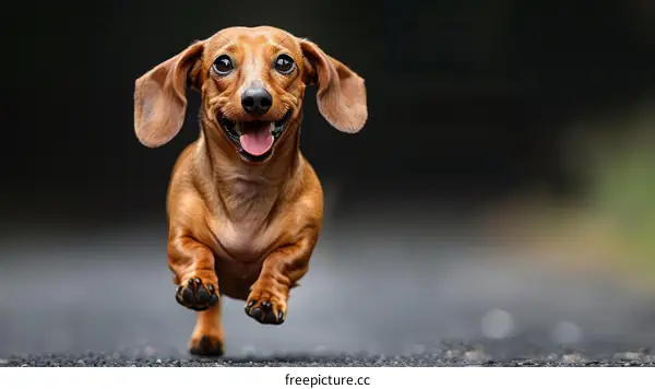 Playful Brown Dachshund Running with Tongue Out