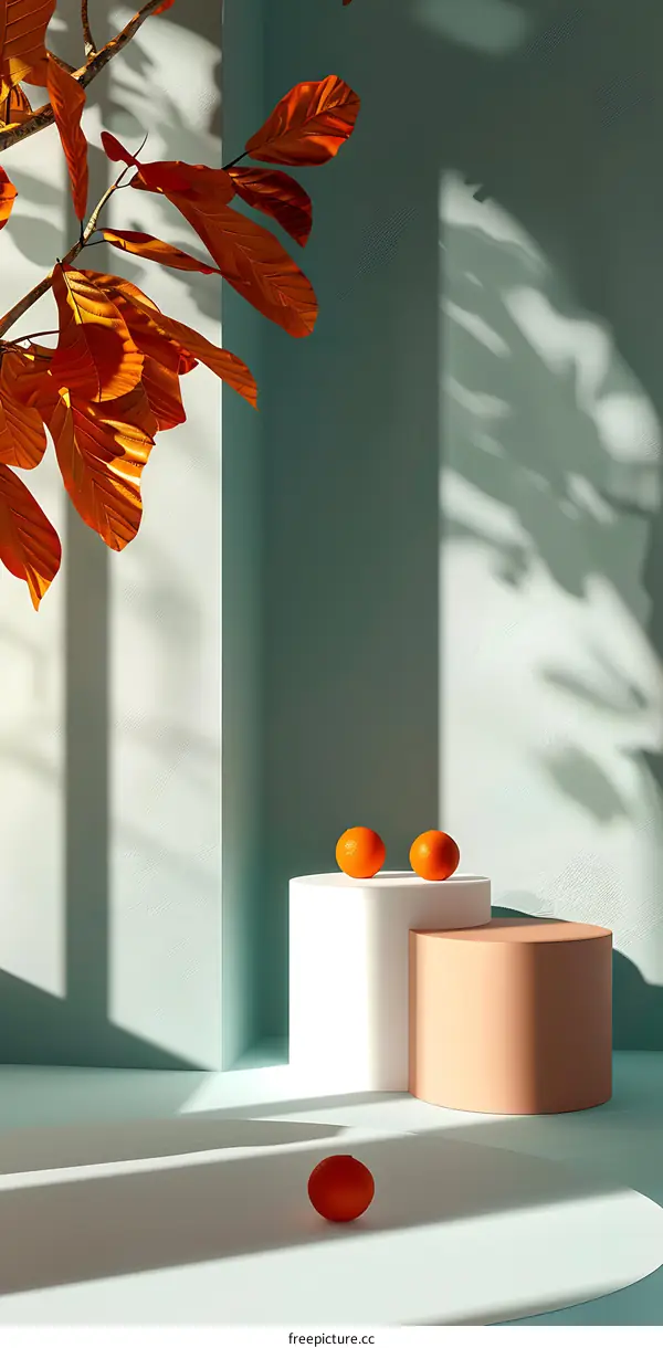 Minimalist Product Display with Orange Fruit and Abstract Background