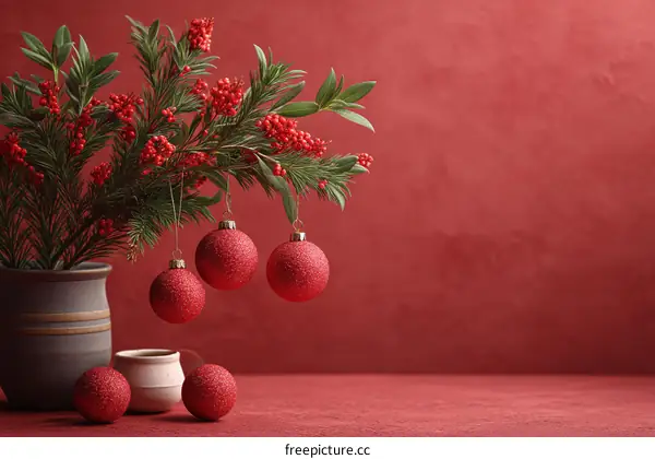 Red Christmas Decorations in Vase