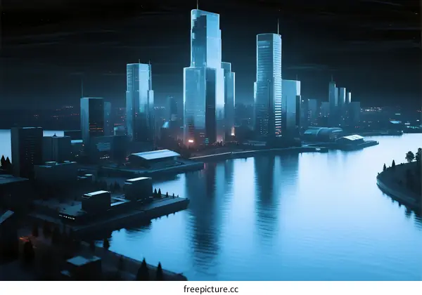 Modern Cityscape with Illuminated Skyscrapers at Night