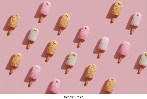 Colorful Ice Cream Pops on a Pink Background