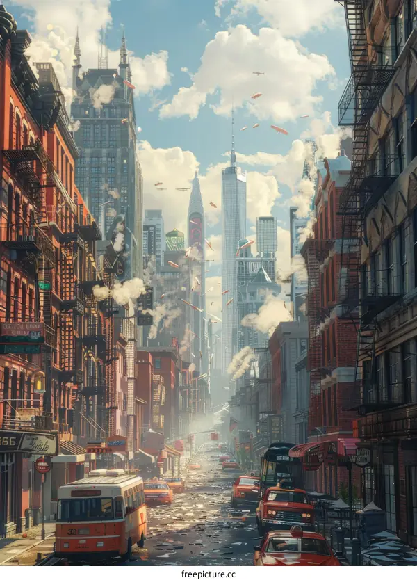 Futuristic City Street Scene Illustration
