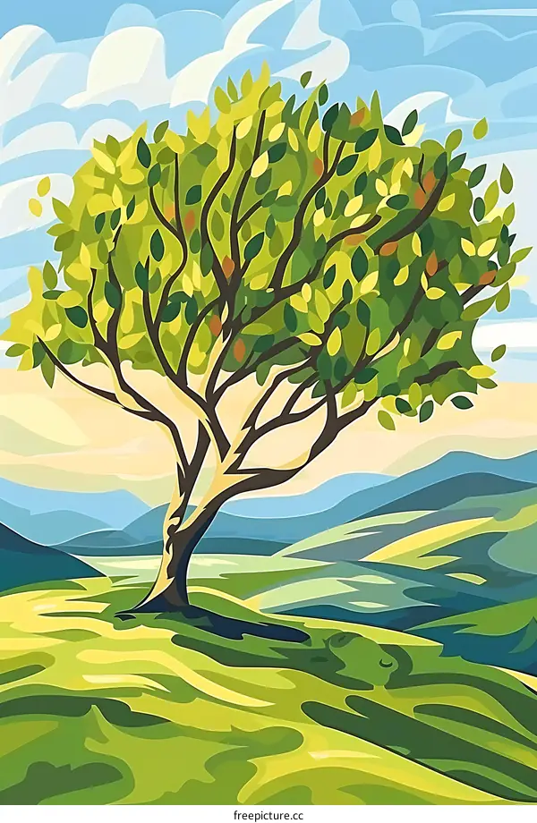 Green Tree Landscape With Mountains