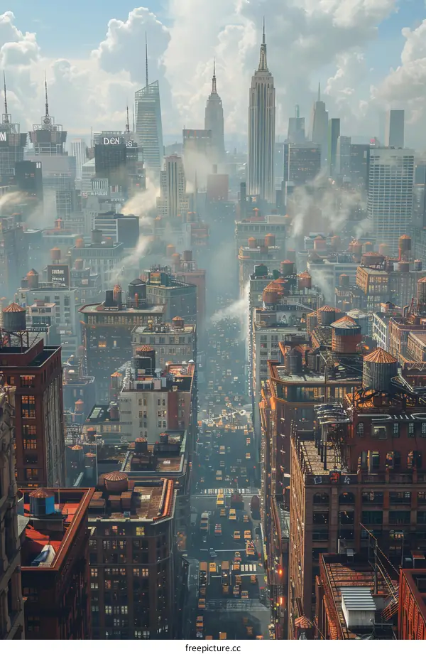 Aerial View of a Cityscape with Skyscrapers and Streets