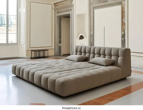 Modern Tufted Platform Bed in a Spacious Room