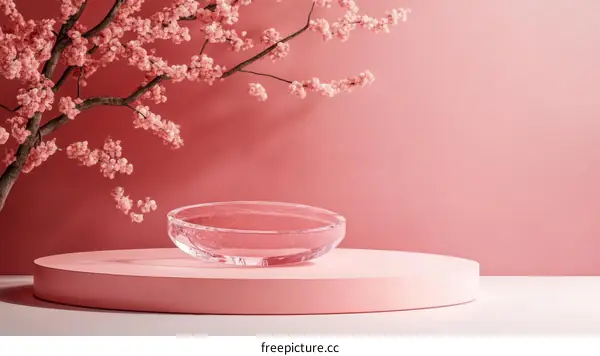 Pink Cherry Blossom Display Stand with Transparent Bowl
