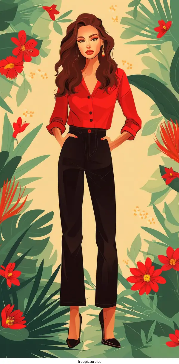 Fashion model posing in a tropical setting