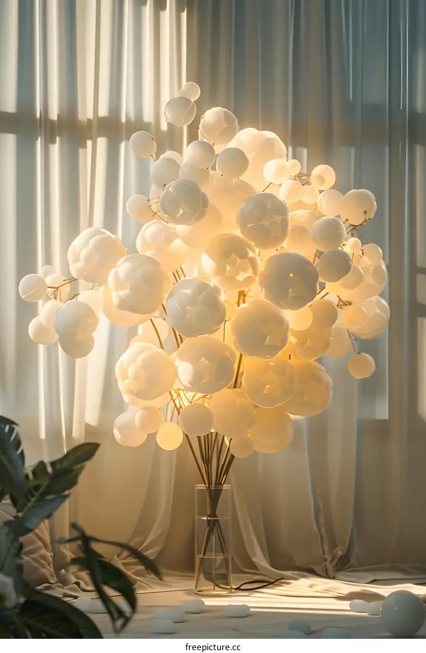 A bouquet of balloons made into a flower lamp