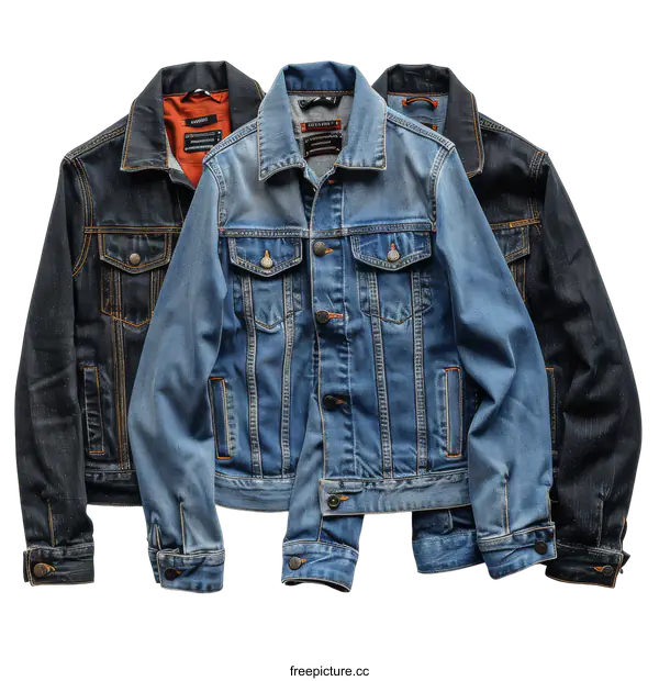 [Transparent Background PNG]Three different styles of blue denim jackets