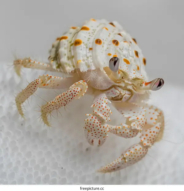 A close-up of a porcelain crab