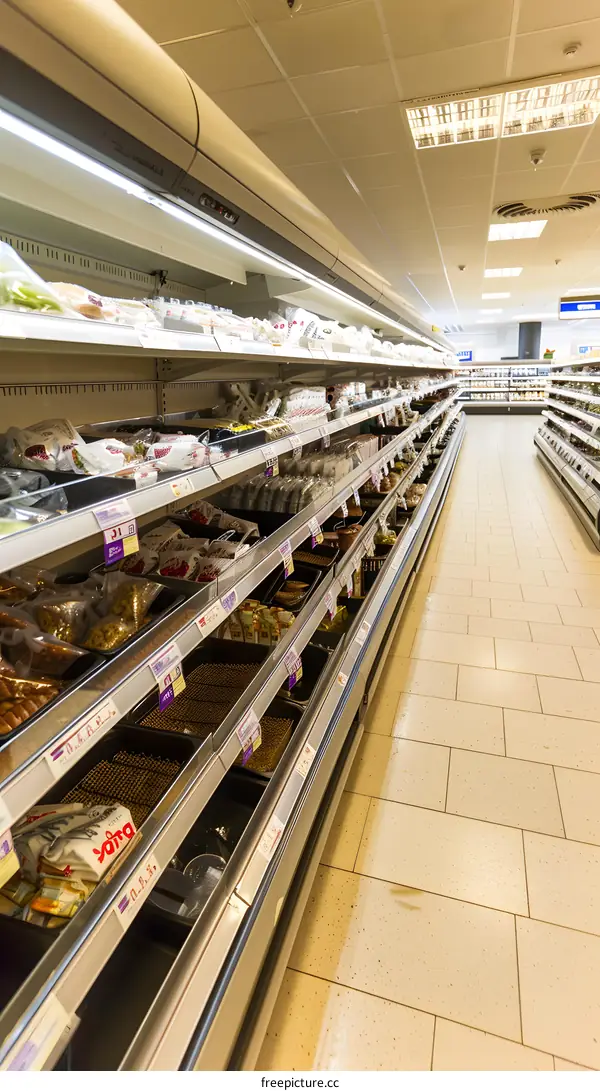 Empty Supermarket Shelves With Food Products