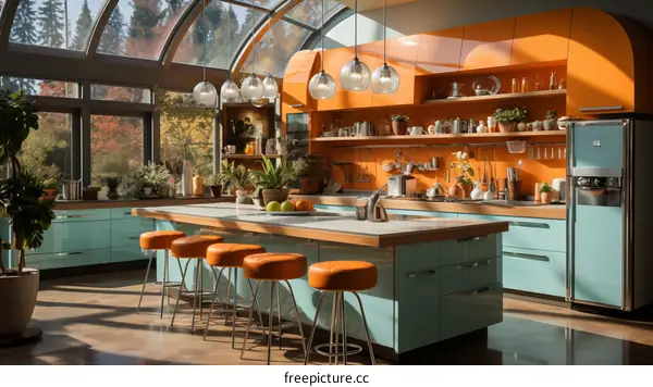 Retro futuristic kitchen interior design