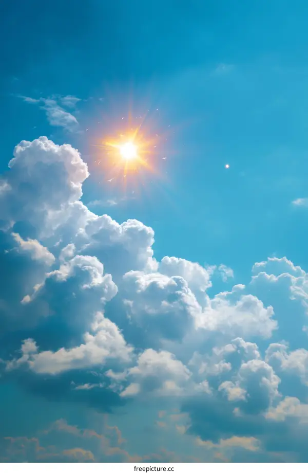 Stunning Sky with Fluffy Clouds and Bright Sun