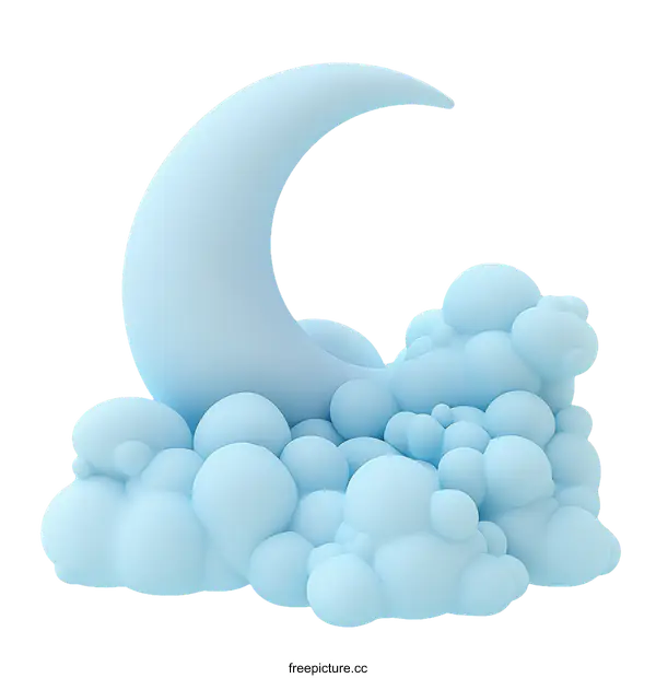 [Transparent Background PNG]Pastel Blue Moon and Cloud Illustration