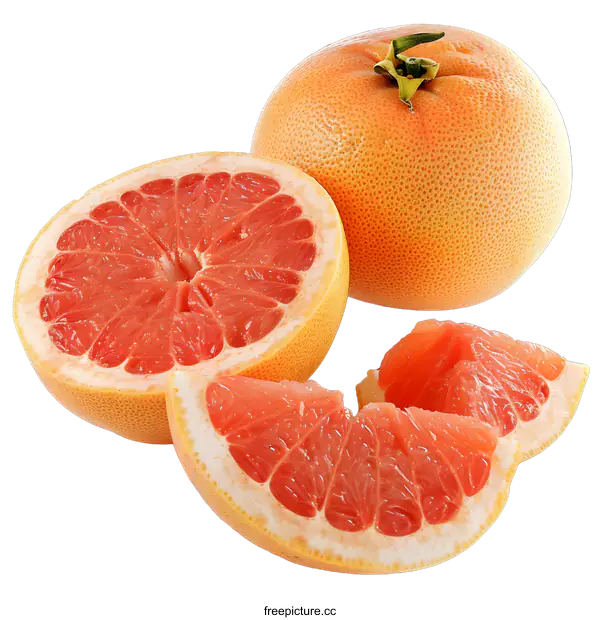 [Transparent Background PNG]Fresh Grapefruit Cut in Half on White Background