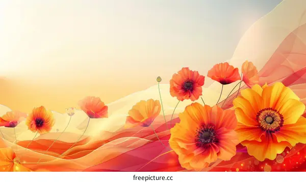 Blossoming Poppies on a Hillside in Spring