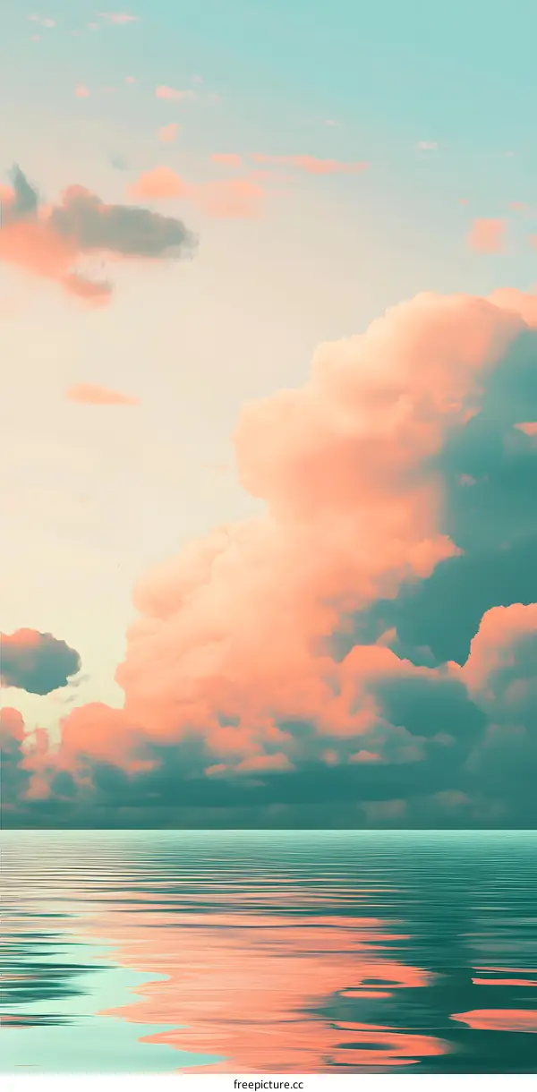 Peaceful Sunset Sky with Clouds Reflecting on Calm Sea Water