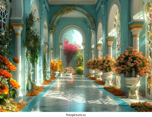 A Lush and Vibrant Hallway Filled with Flowers