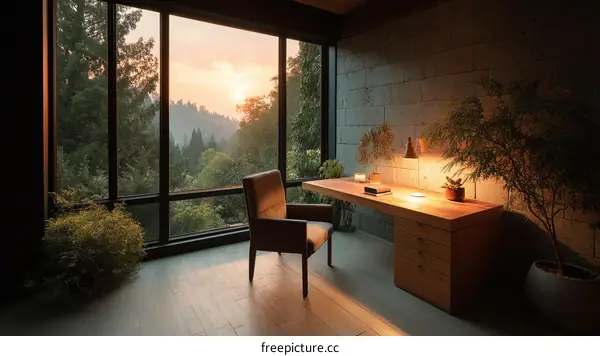 Modern Home Office with Stunning Forest View