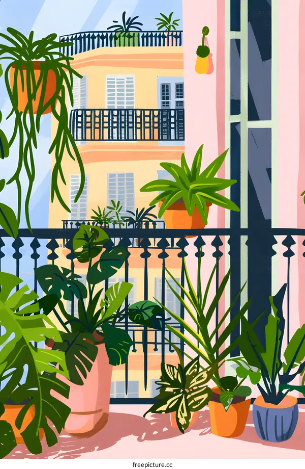 Balcony Garden With Green Plants