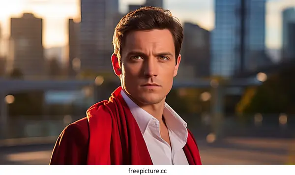 Portrait of a handsome young man in a red scarf