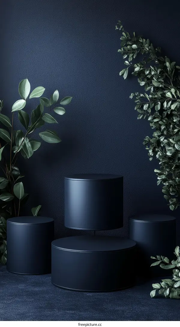 Dark Background Display Pedestals with Plants