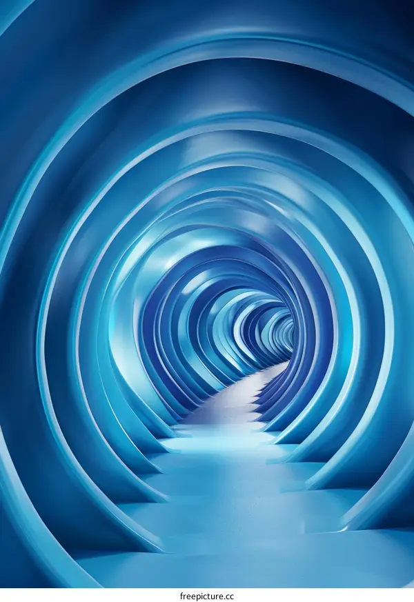 Blue tunnel with a glowing white light in the distance