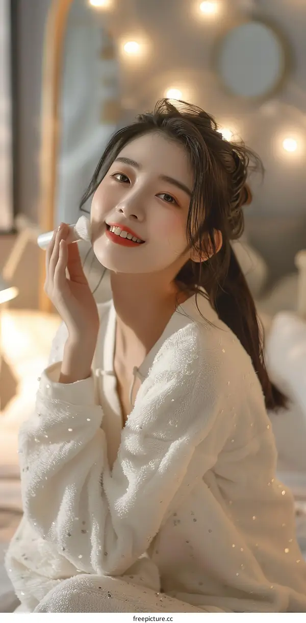 A Young Asian Woman Applying Makeup