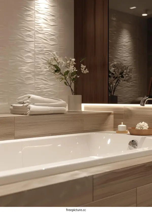 Luxurious Bathroom Interior with Freestanding Bathtub and Elegant Decor