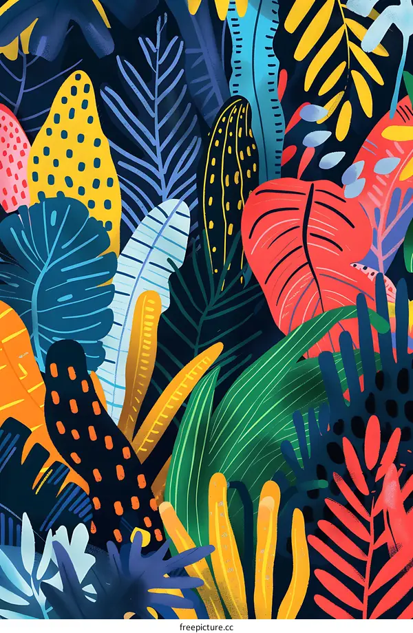 Colorful Abstract Jungle Leaves Illustration