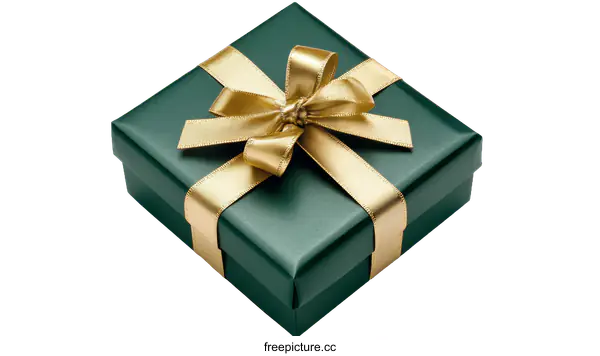 [Transparent Background PNG]Dark Green Gift Box with Golden Ribbon
