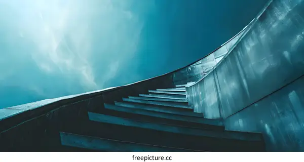 Abstract Architecture of Curved Staircase Under Blue Sky