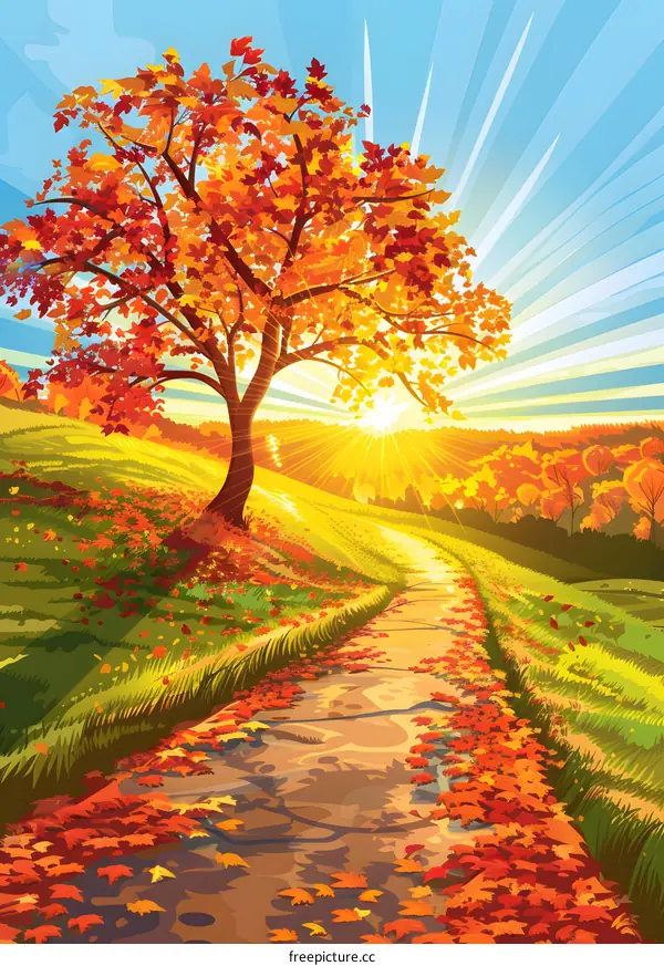 Autumn Landscape With a Path Through the Forest