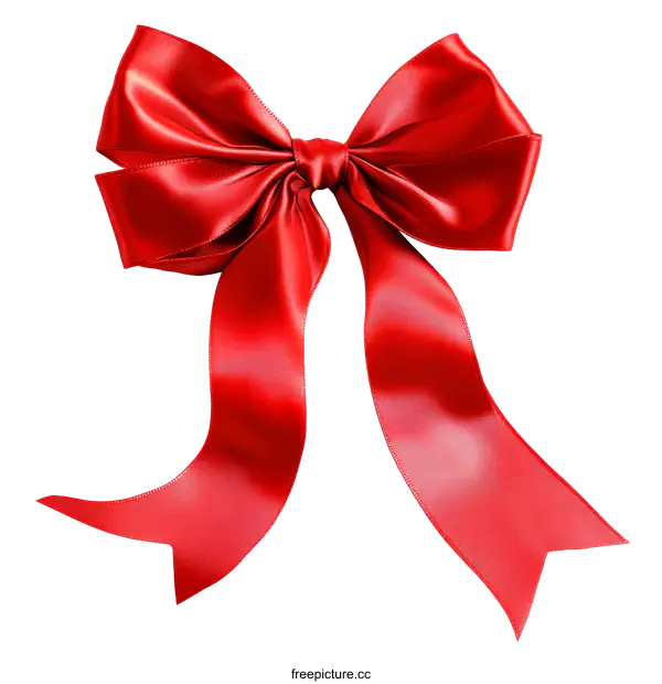 [Transparent Background PNG]Red Satin Ribbon Bow Isolated on White Background