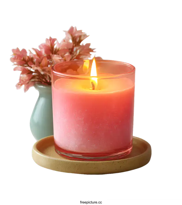 [Transparent Background PNG]Pink Candle with Decorative Flowers