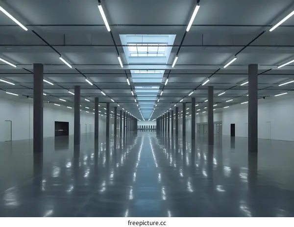 Modern Architecture Interior Design Of A Large Open Space With Grey Floor And White Walls