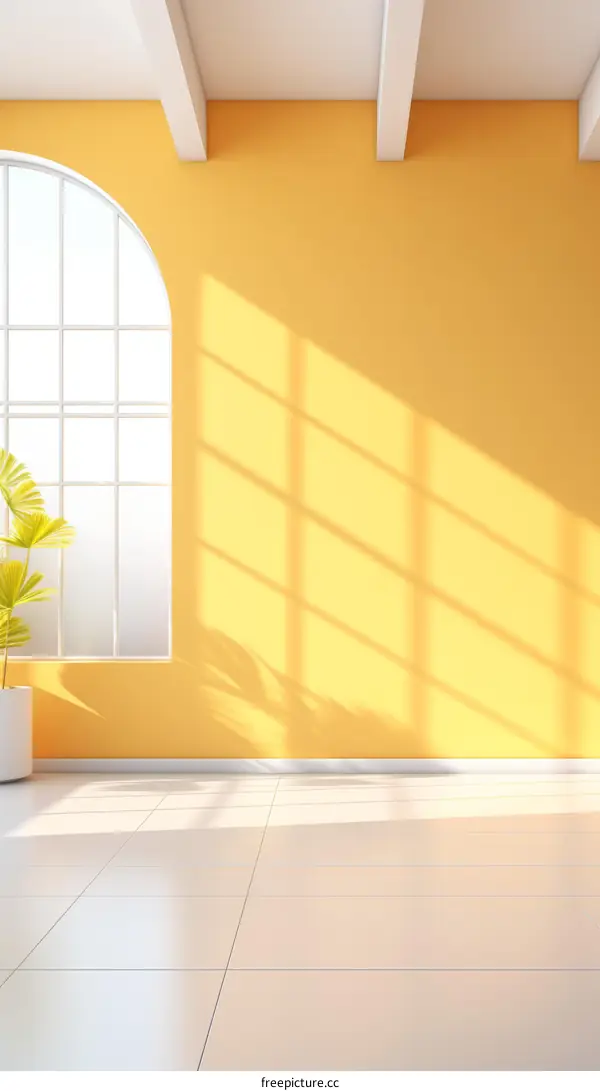 Bright yellow room with large windows