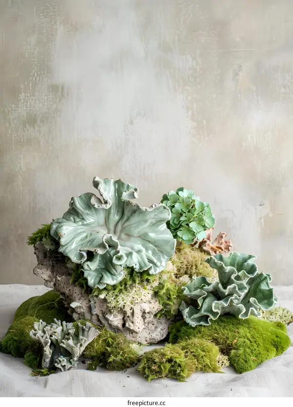 Green Plants On Rocks With Moss