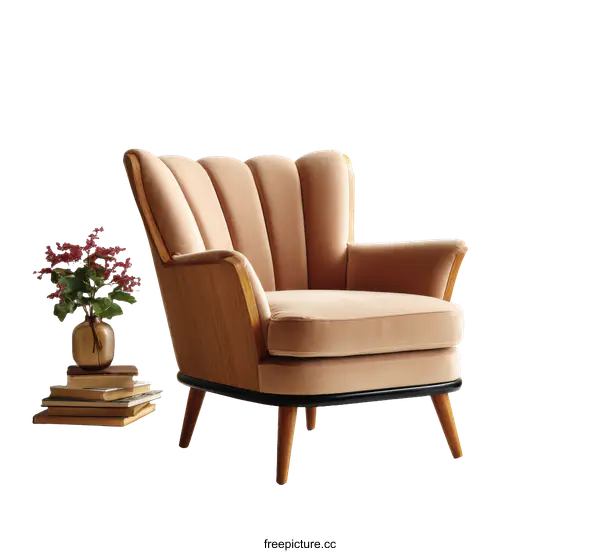 [Transparent Background PNG]Elegant Vintage Beige Velvet Armchair
